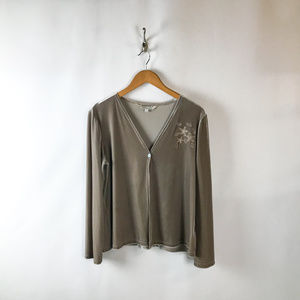 Uniform Womens Faux Velvet Taupe Knit Top